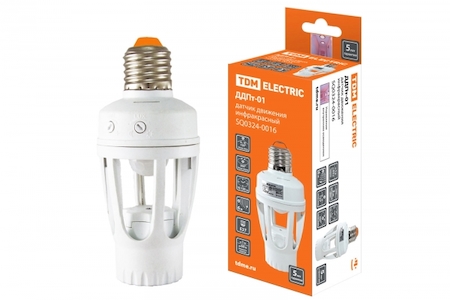 TDM ELECTRIC SQ0324-0016 Датчик движения в патрон ДДПт-01 60Вт, 10-300с, 6м, 3+Лк, 120(сбоку)+360(сверху)гр IP20, TDM